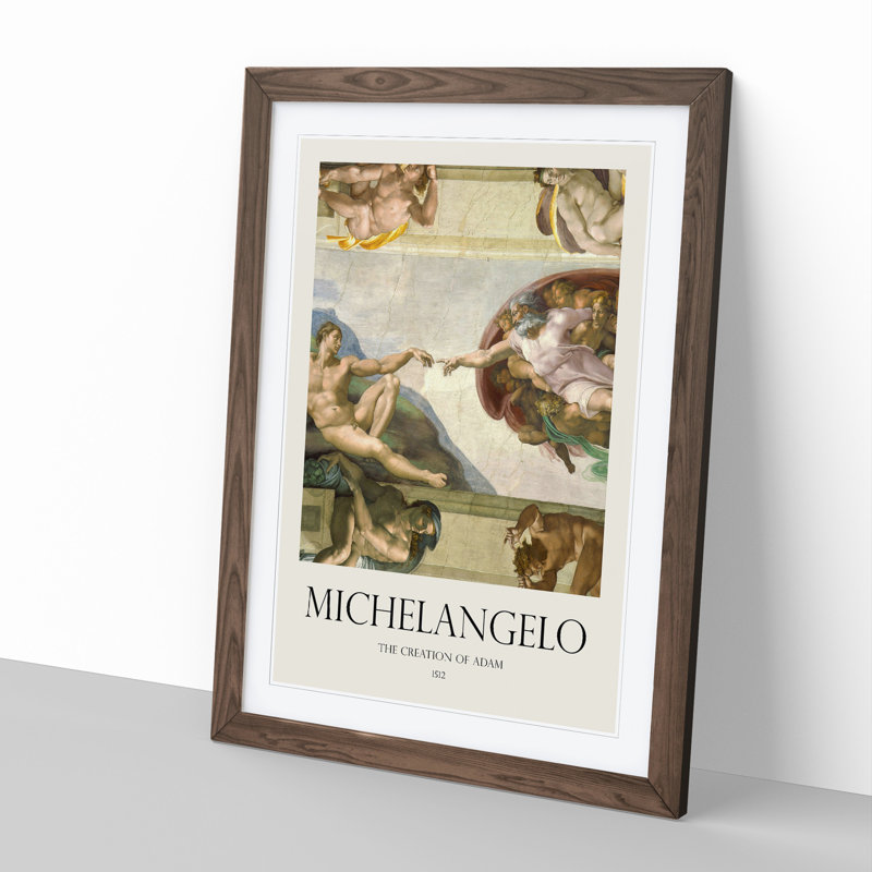 The Creation of Adam by Michelangelo - Picture Frame Painting, 65cm H x 48cm W x 2cm D, Walnut Framed
