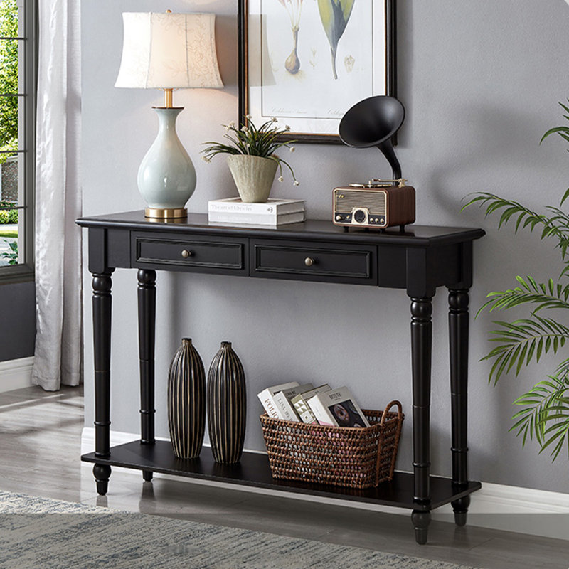 Black Solid Wood Rectangular Console Table, 31.5" H x 39.37" W x 13.78" D