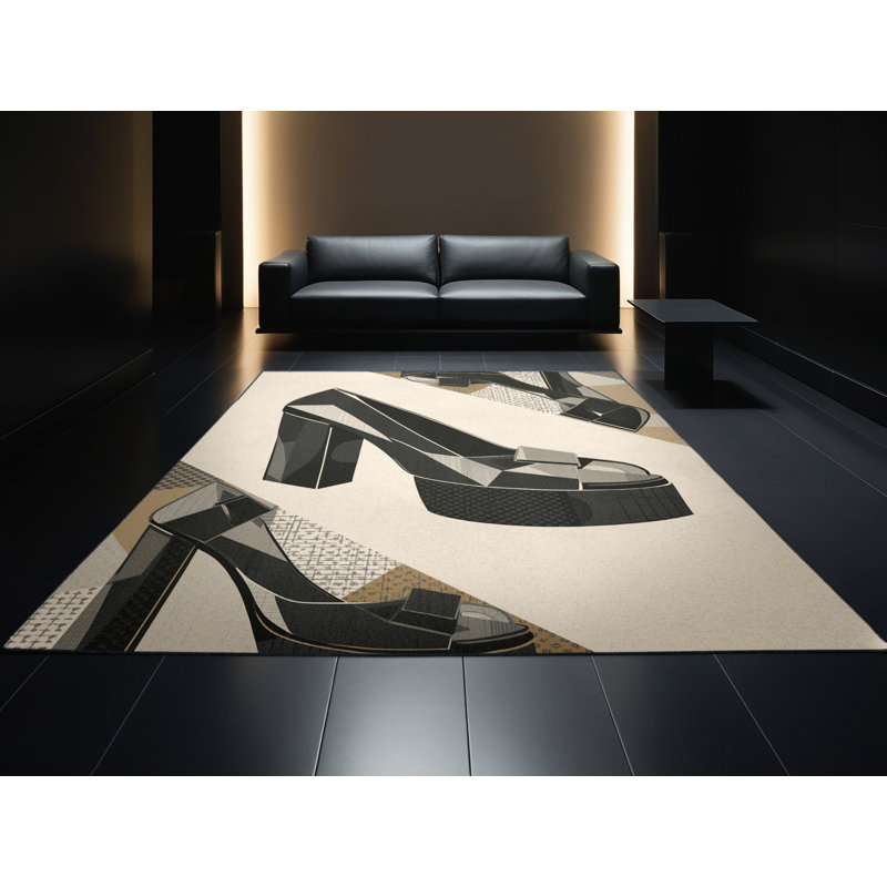 Tapis beige rétro à motif géométrique lavable à la machine Buckland, 5 x 8