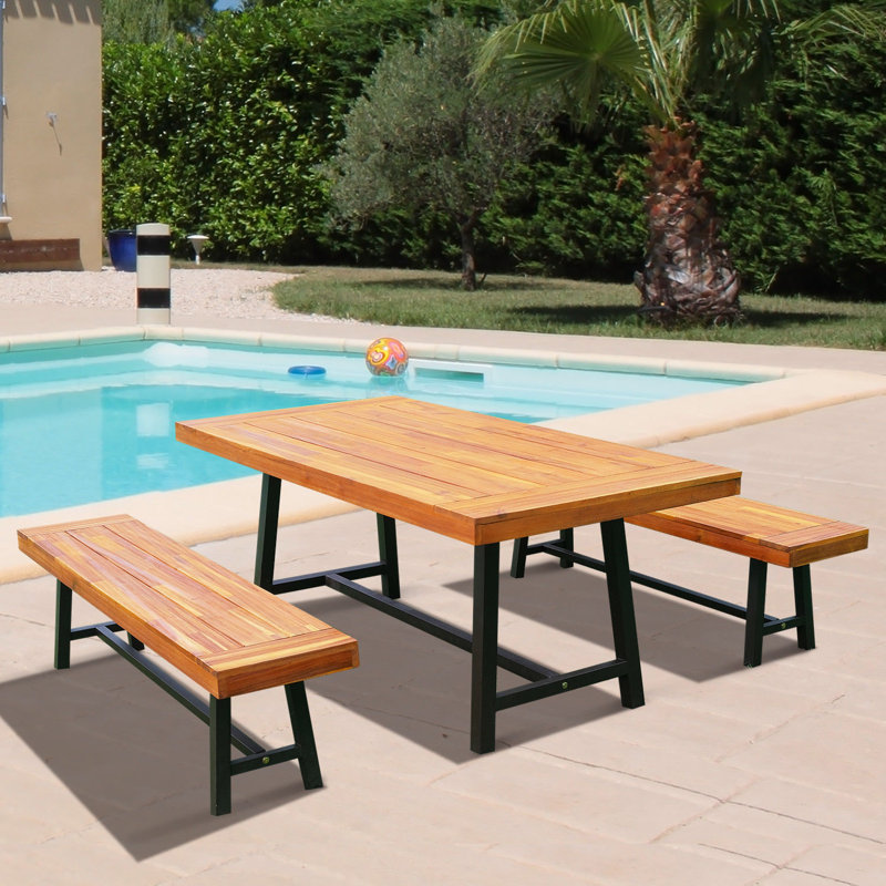 Micaden 6 - Person Acacia Patio Dining Set with Rectangular Table