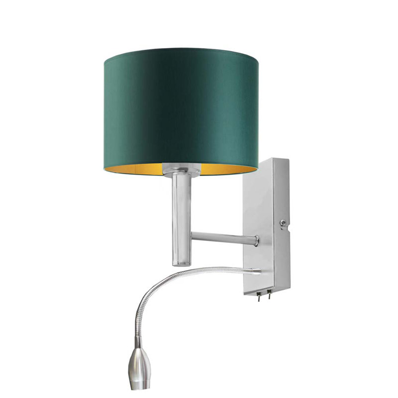 Schick Steel LED Armed Sconce, Nickel, Green