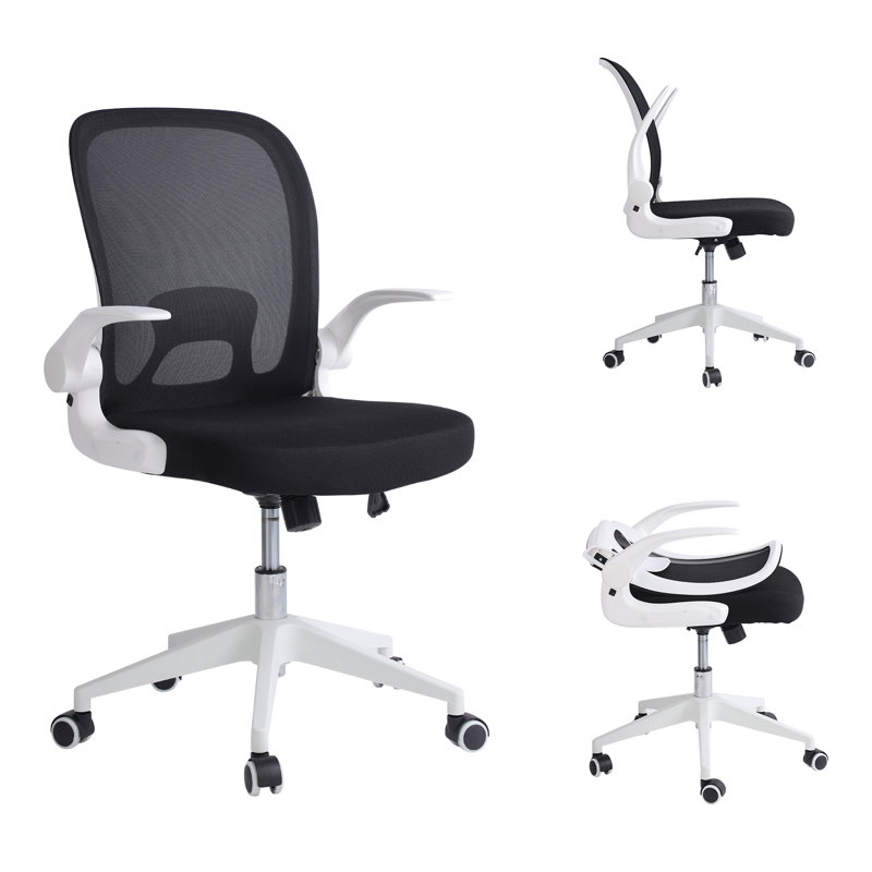 Chaise de bureau ergonomique pliable en filet à dossier moyen avec accoudoirs réglables pour économiser de l'espace, Blanc