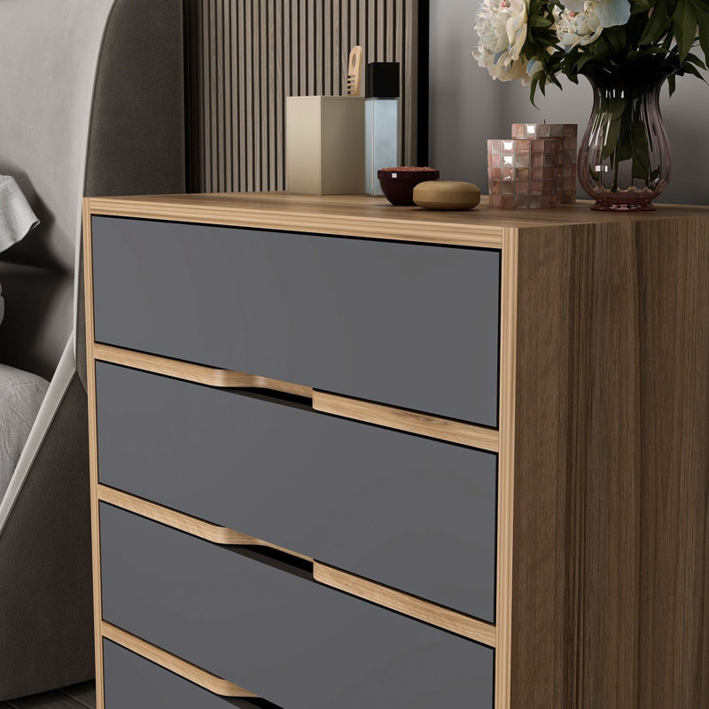 Commode moderne noyer et anthracite Wesa, 27,6 po x 15,7 po x 31,1 po | 100% panneau de particules enduit de mélamine, épaisseur: 0,7 pouce | Nombreuses tablettes pour le rangement, design élégant et fonctionnel pour les espaces contemporains