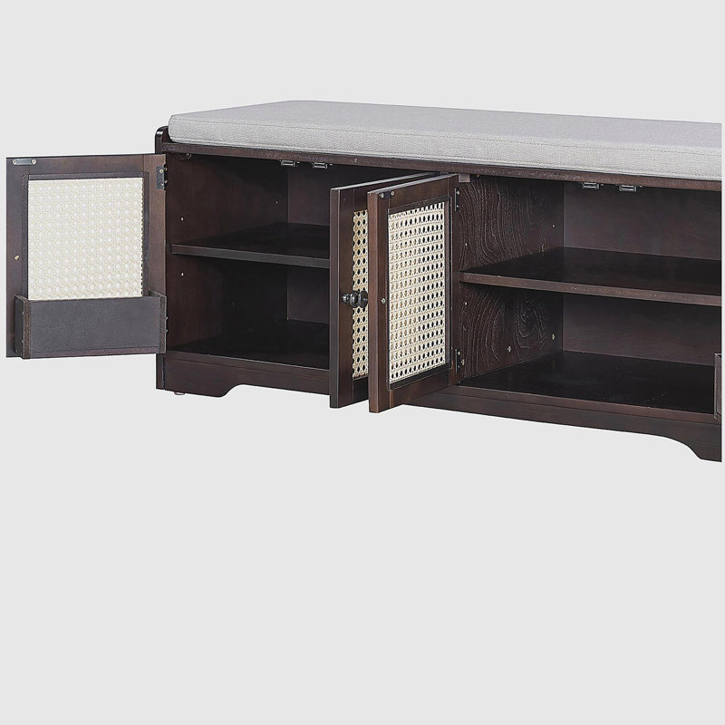 Rattan Doors Shoes Storage Bench, Espresso