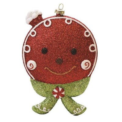 Ornement de Noël 5,5 po en forme de tête de pain d'épice scintillant rouge et vert incassable