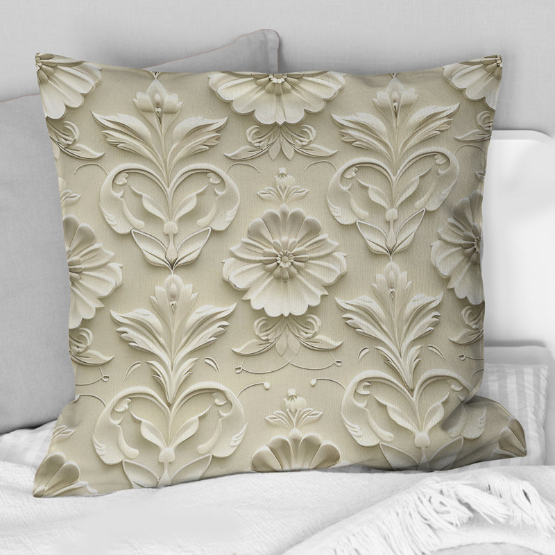 Coussin Beige blanc à motif floral I - traditionnel, H 16 po x l 16 po