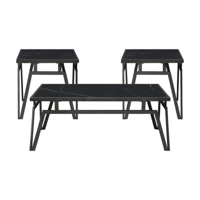 3pc Occasional Table : Black Sintered Stone Tops And Metal Exquisite 3 With Appealing