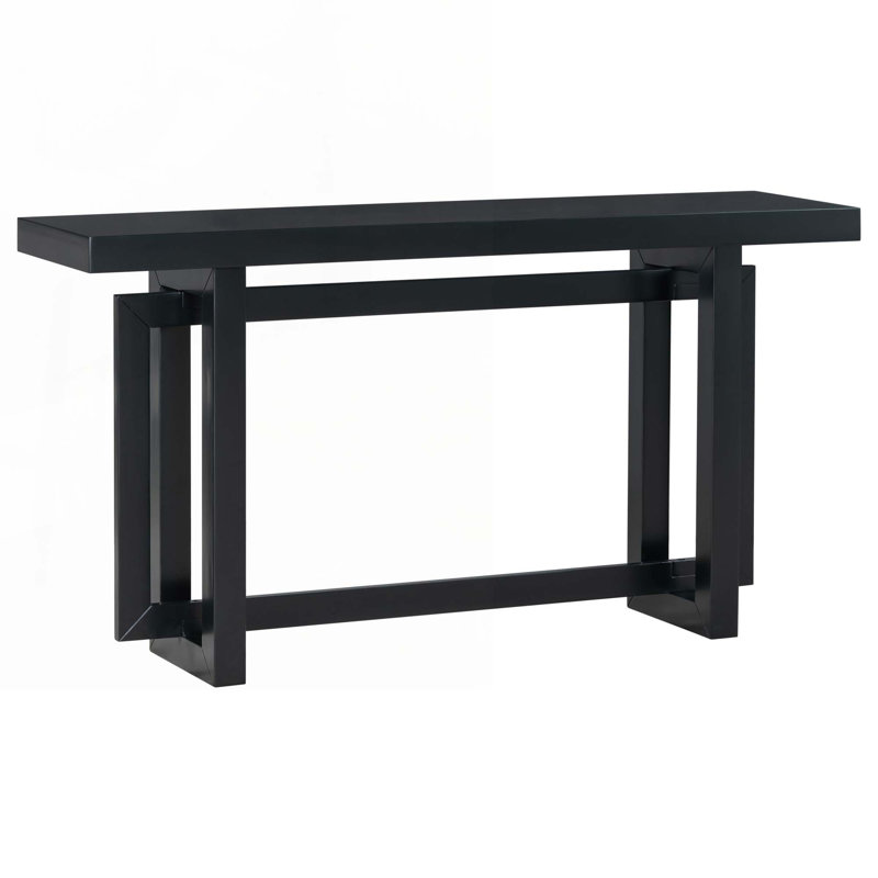 Console en bois avec plateau en bois, table d'entrée très longue, Noir, Noir