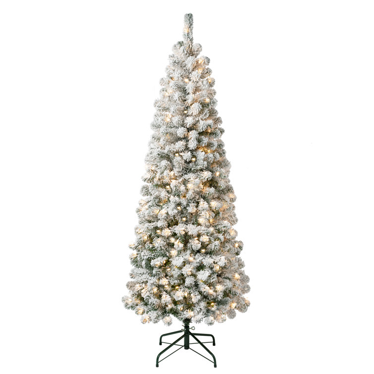 Slender White Pine Flocked/Frosted Christmas Tree with 100 Lights