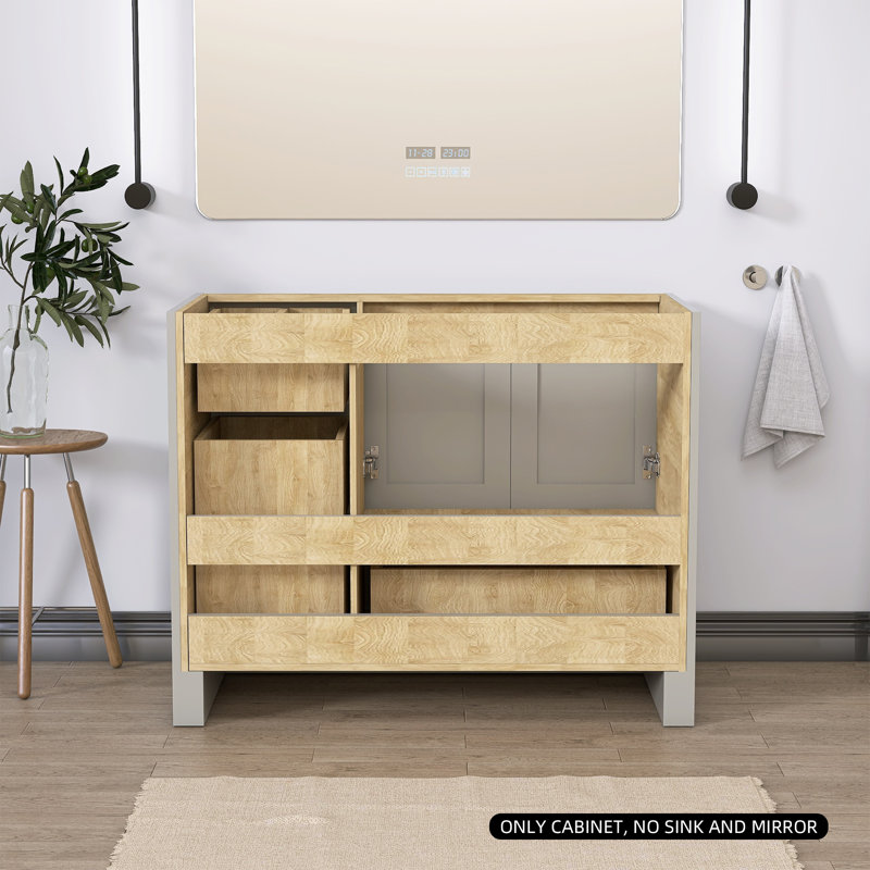 Base de meuble-lavabo simple en bois massif de 42 po seulement, Gris clair