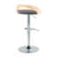 Ensemble de 3 tabourets de bar pivotants à hauteur réglable, coloris naturel et gris, avec base et repose-pieds chromés.