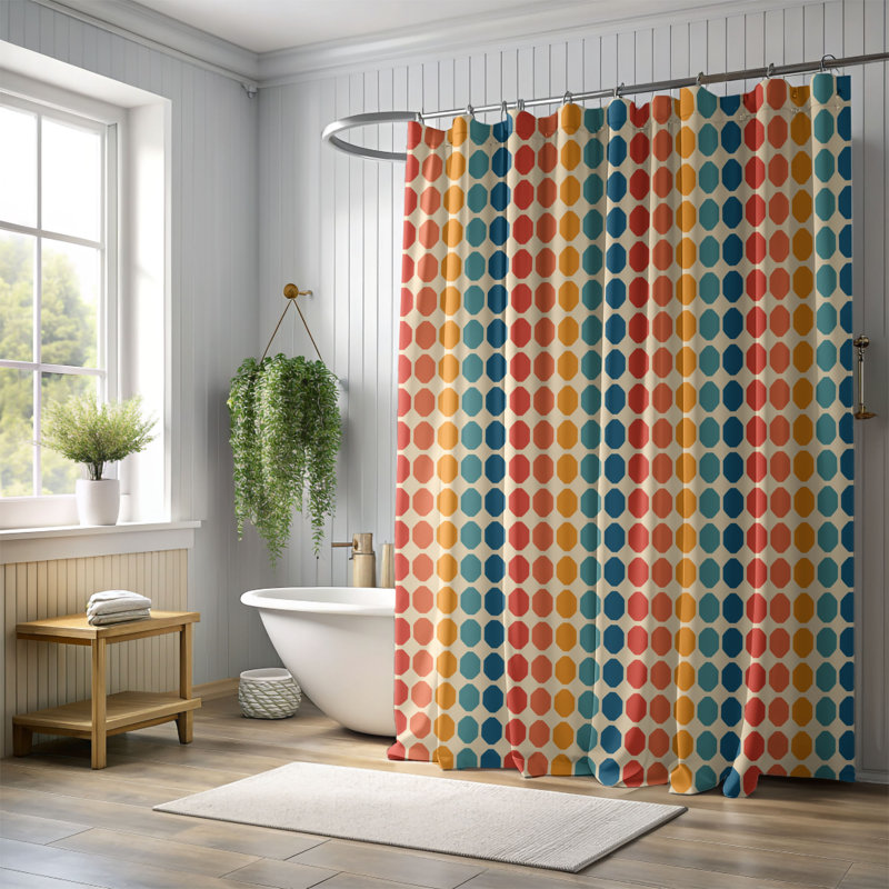 Retro Hues Collection - 1 Piece Standard Shower Curtain, 74"H x 71"W