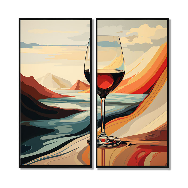 Pink Crisp Elegance Of Wine Glass I - Food & Beverage Wine Art Prints On Canvas 2 Pieces, 40" H x 40" W, Black