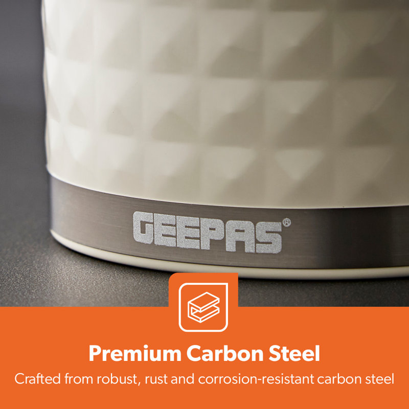 GEEPAS Argyle 3-Piece Tea Coffee Sugar Canisters Set | 1.3L Airtight Durable Carbon Steel Material Lids & Body | Kitchen Storage Canisters Keeps Contents Fresh Aromatic & Flavourful