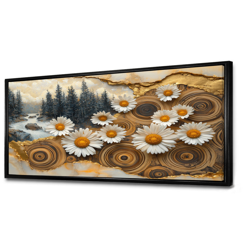 «Murraghn Daisies Flowers Forest Wooden Landscape I - Daisies», art mural, H 28 po x l 60 po, Cadre flottant
