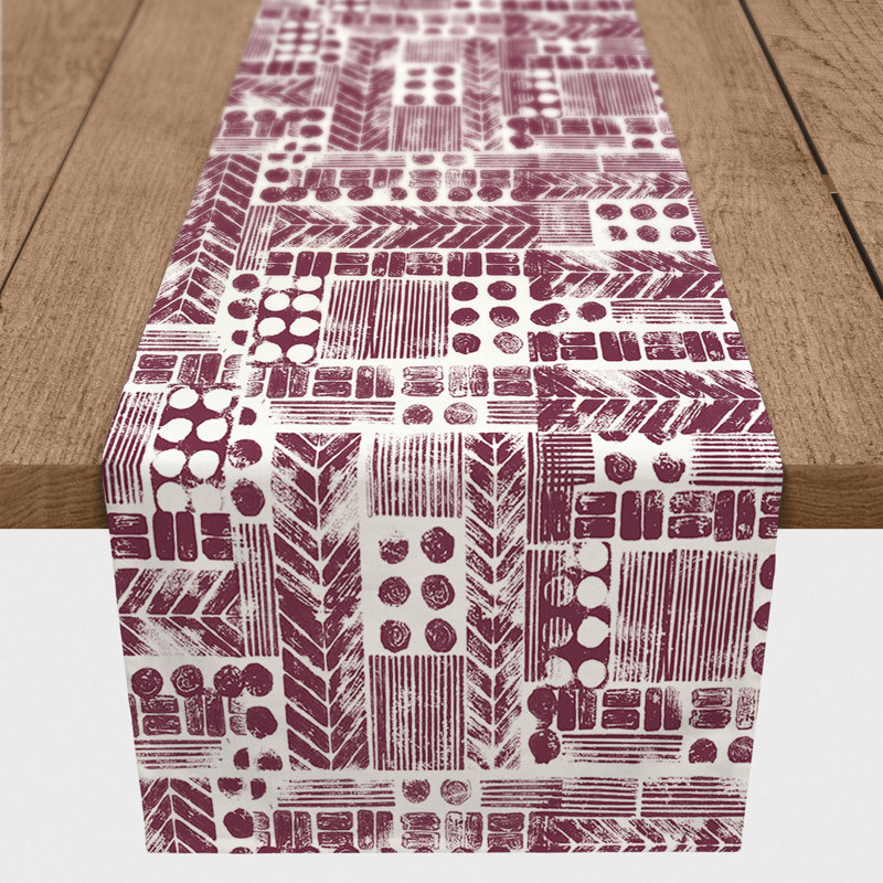 Chemin de table aztec tribal stamp Harvir, 90 po x 16 po, Bourgogne
