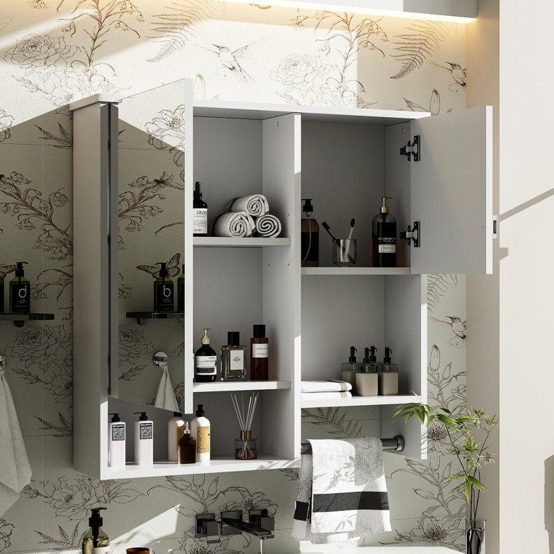 Rangement moderne pour miroir de salle de bain - Maximise l'armoire murale, Blanc
