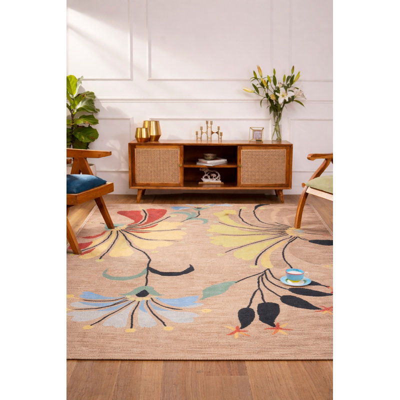 Styles Hand Tufted Wool Eco-Friendly Area Rugs - Camel Color, Floral Modern Design, High Pile Thick Handmade Anti Skid Area Rugs for Living Room, Bed Room