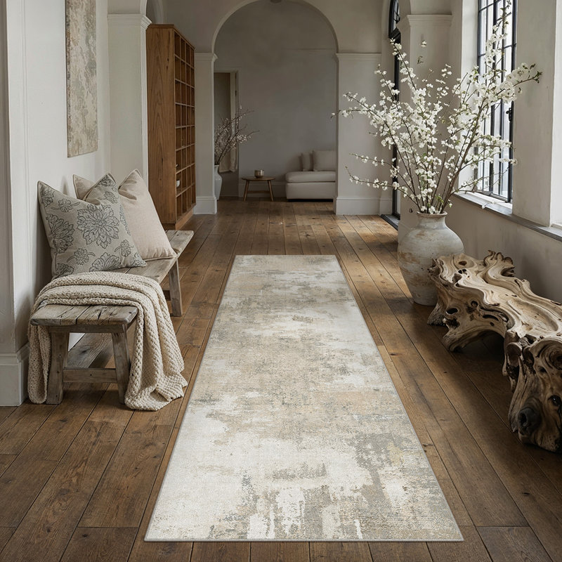 Tapis abstrait moderne Arden, Beige, Runner 2'3" x 7'6"