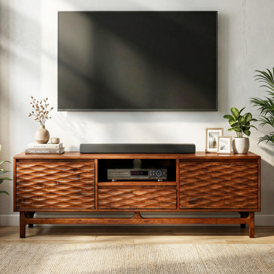 Acacia Elara Wood TV Stand for TVs up to 80", Solid Wood Media Console Entertainment Center with Storage Cabinet and Cable Management, 5 Years Warrant by Acacia