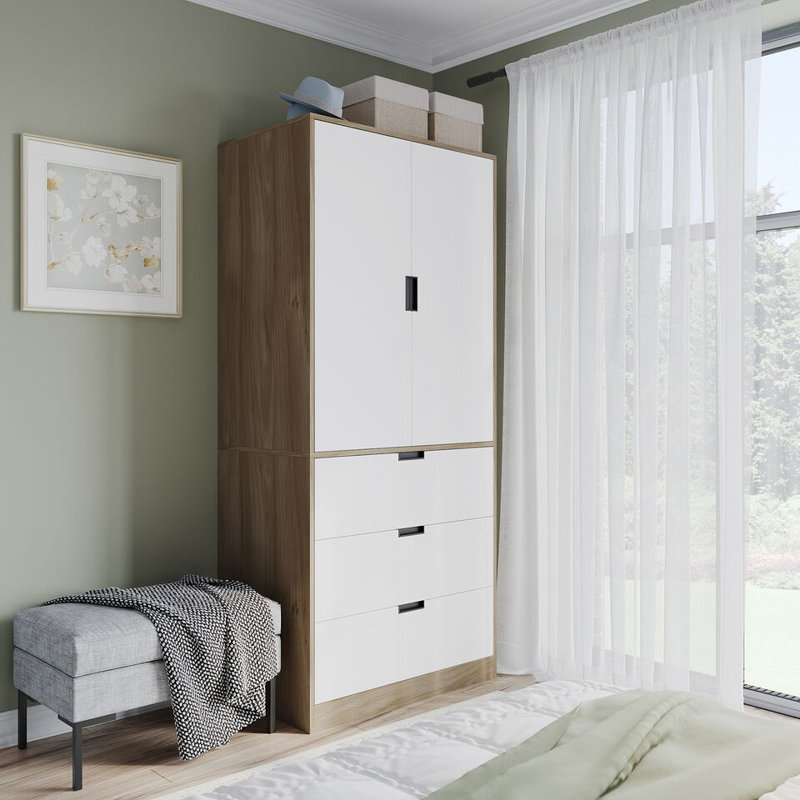 Stephy Solid Wood Wardrobe, Oak/White