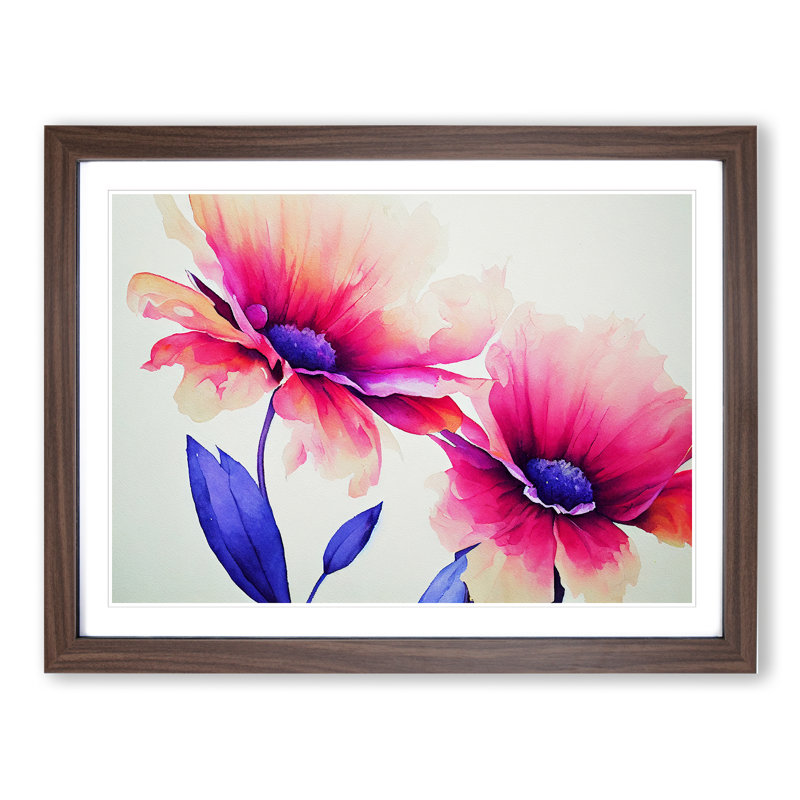Futuristic Watercolour Flowers - Single Picture Frame Print, Walnut Framed, 25cm H x 34cm W x 2cm D