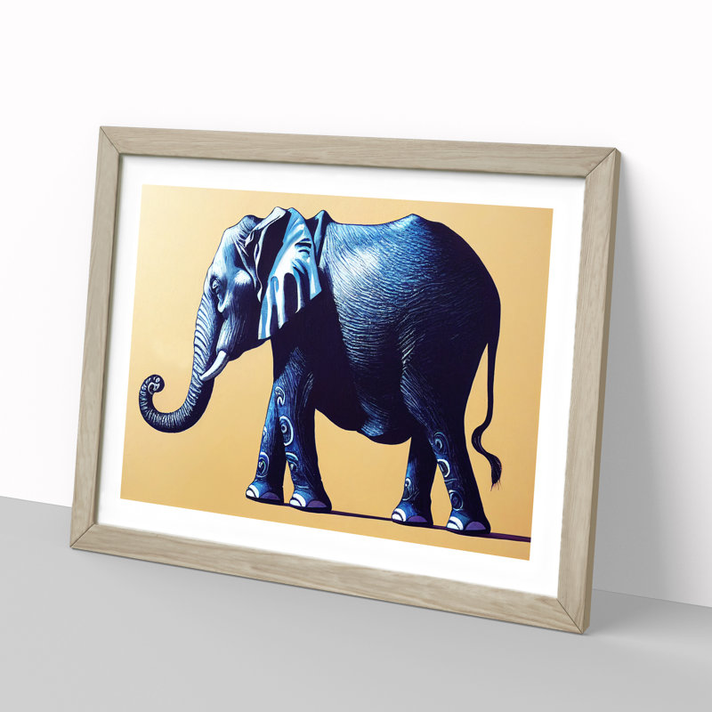XH1022-6603X Elephant - Single Picture Frame Painting, 25cm H x 34cm W x 2cm D, Oak