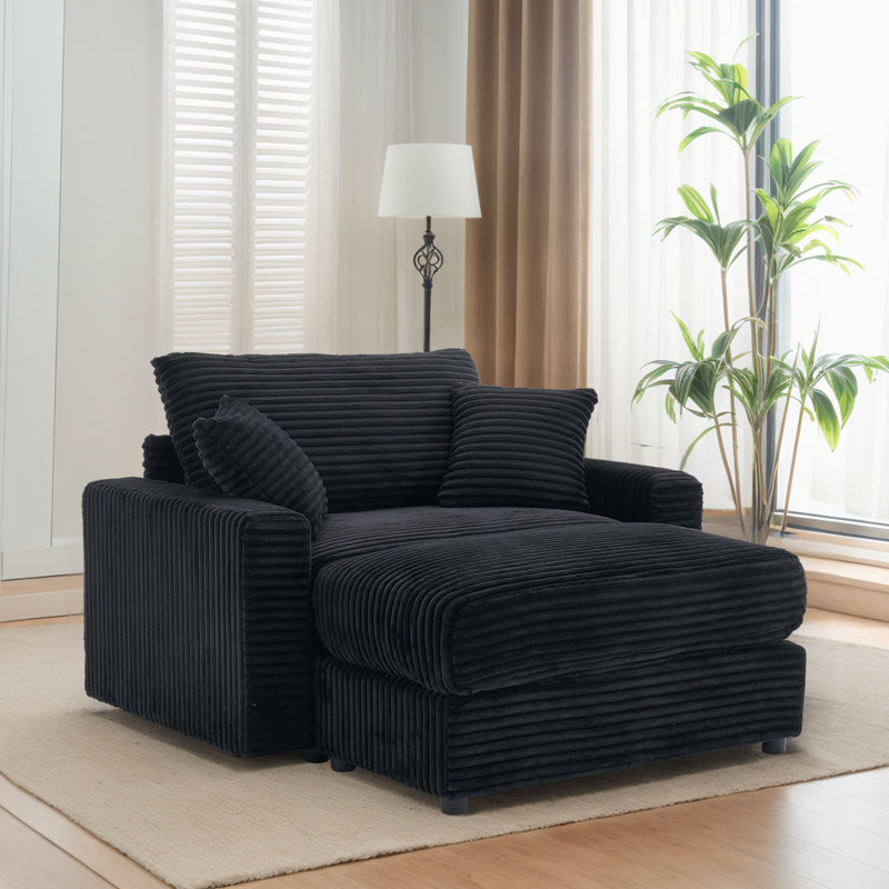 Chaise longue rembourrée à accoudoirs carrés l 54,3 po, Noir