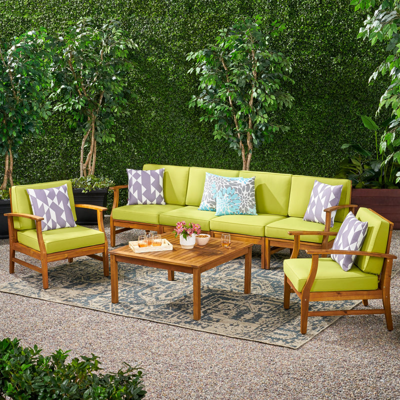 Hulda Acacia 6 - Person Patio Conversation Set with Cushions, Green