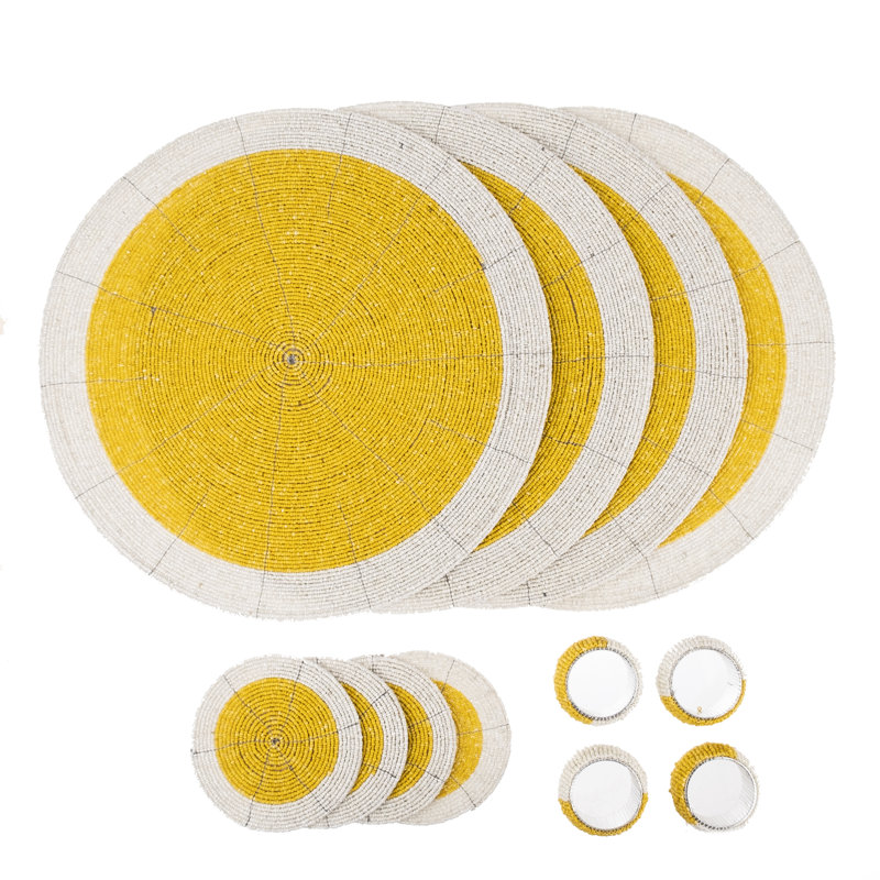Cromwell Glass Patchwork Round, Yellow/White