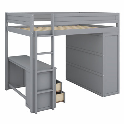 Lit mezzanine avec placards et bureau à 2 tiroirs avec armoire