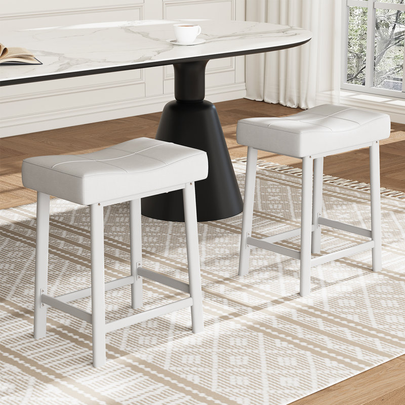 Bar Stool with Iron Frame, White, 2