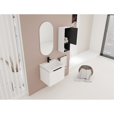 Meuble-lavabo mural 24 po avec lavabo en céramique, armoire latérale et portes à fermeture douce, armoire combinée (ensemble KD)