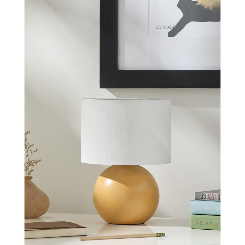 Lampe de table en céramique avec abat-jour tambour en lin, Jaune