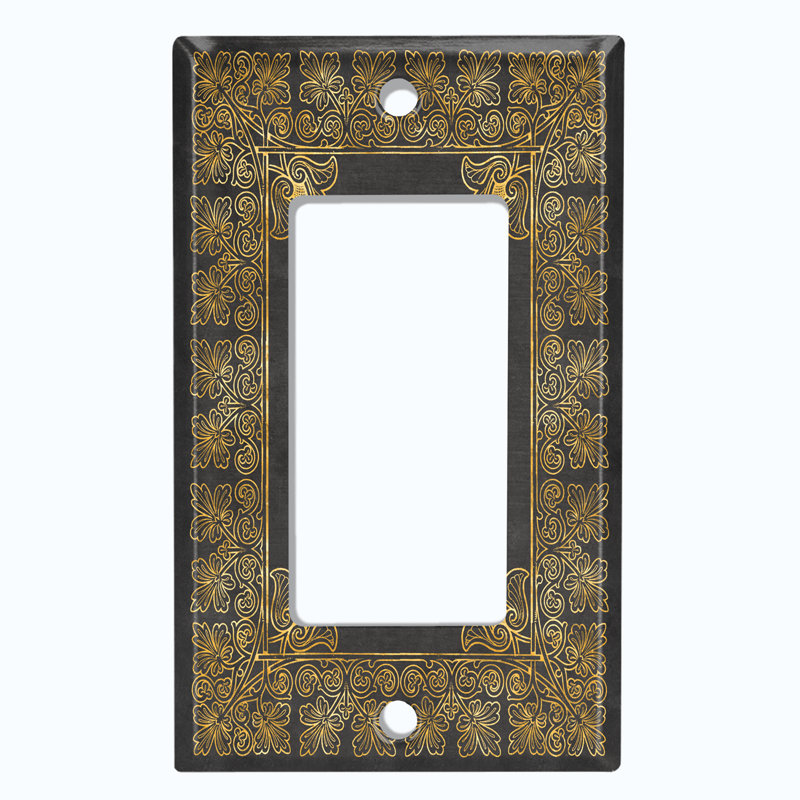Metal Light Switch Plate Outlet Cover (French Victorian Frame Black 4 - Single Rocker)