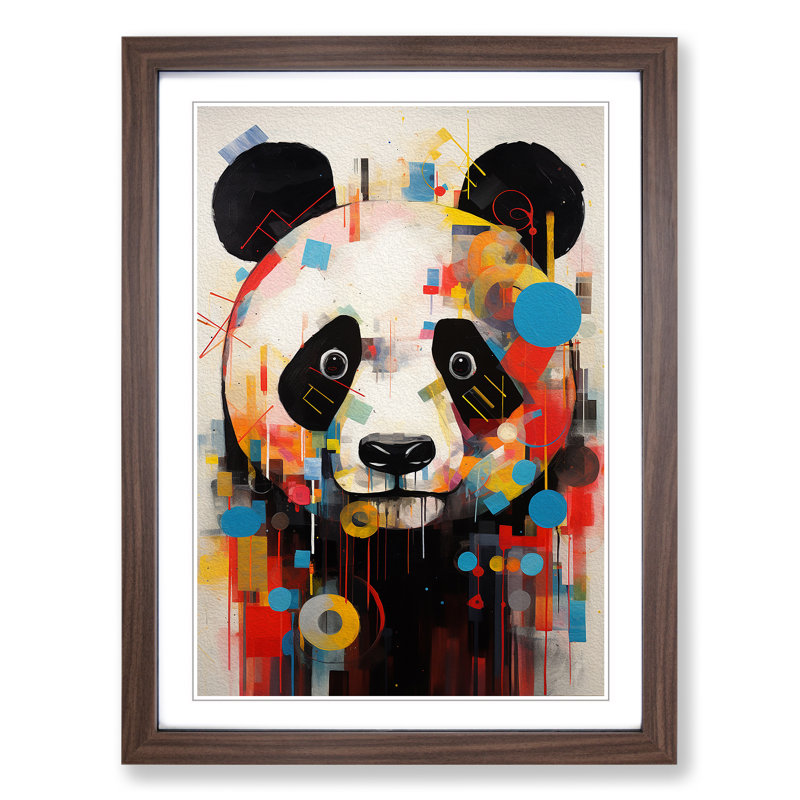 Panda Constructivism - Single Picture Frame Print on Wood, Walnut, 64cm H x 46cm W x 2cm D