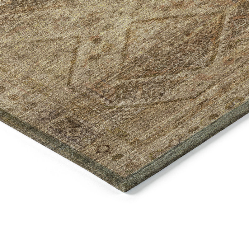 Machine Washable Indoor/Outdoor Xhevrie Khaki Rug, Rectangle 5' x 7'6"