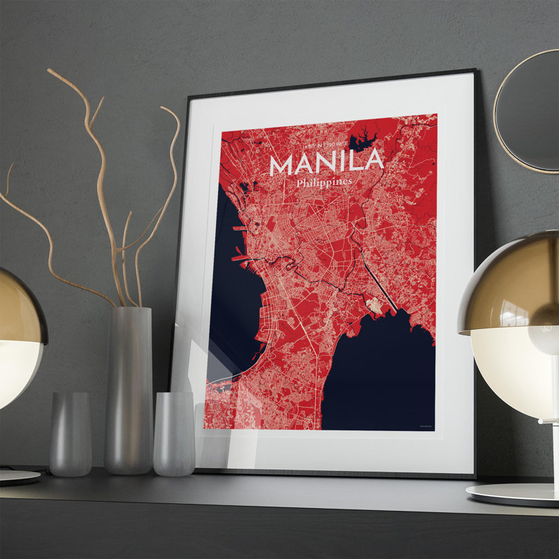 Manille, carte de la ville, impression, Rouge / Bleu marine, H 27,6 po x l 19,7 po