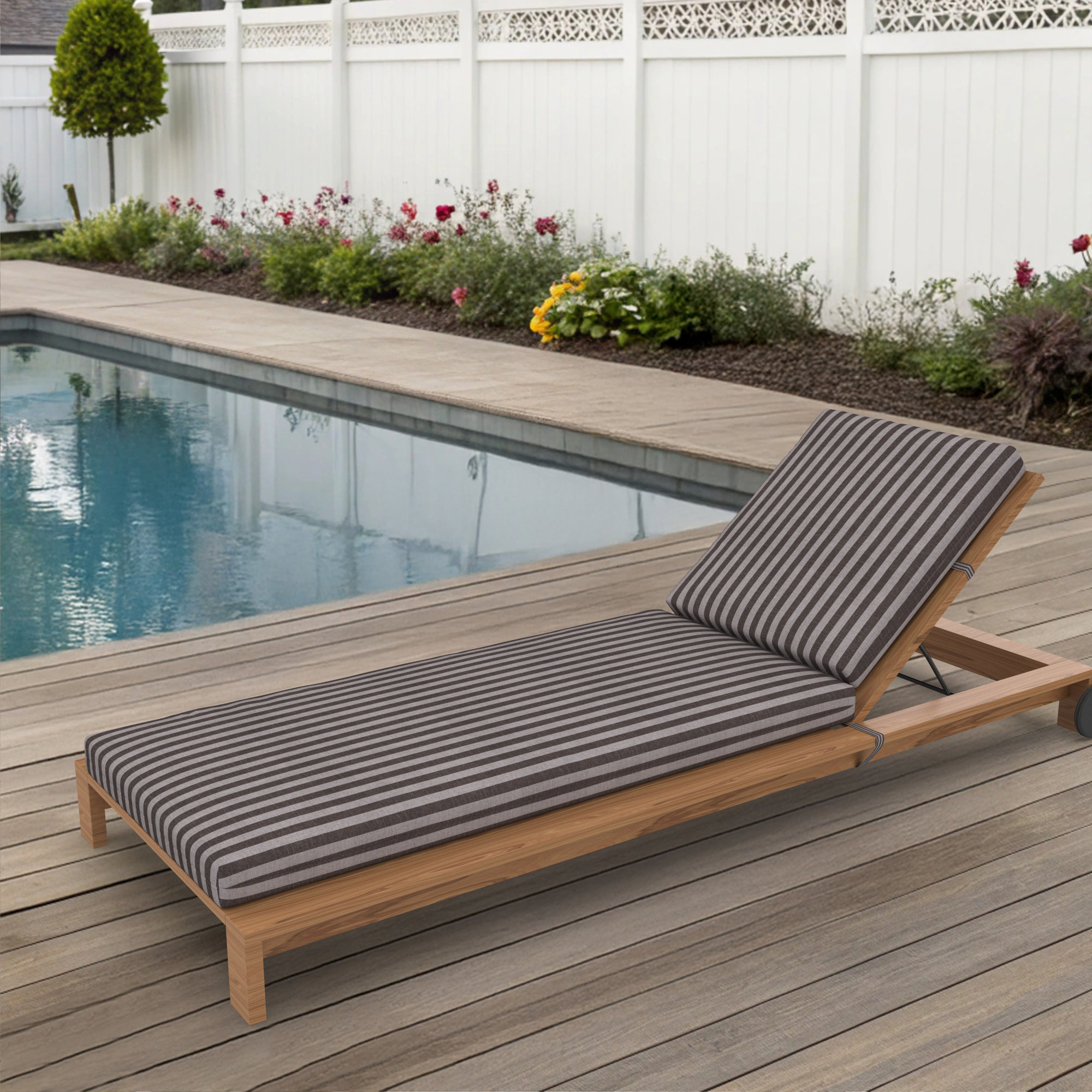 Kacy Sunbrella Outdoor Chaise Lounge Cushion, 24.5" W x 52.5" D, Sail Away Java