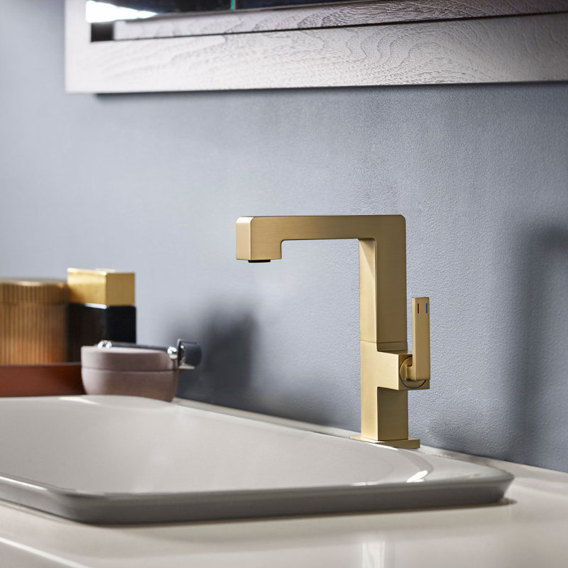 Single Hole Single Handle Bathroom Sink Faucet With Optional Drain Assembly, Brushed Gold, Without Drain
