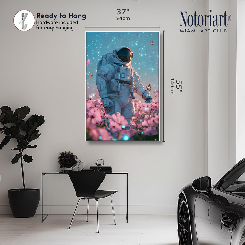 Reproduction d'art sur toile parmi les fleurs de l'espace par Notoriart, H 54 po x l 36 po, Cadre doré