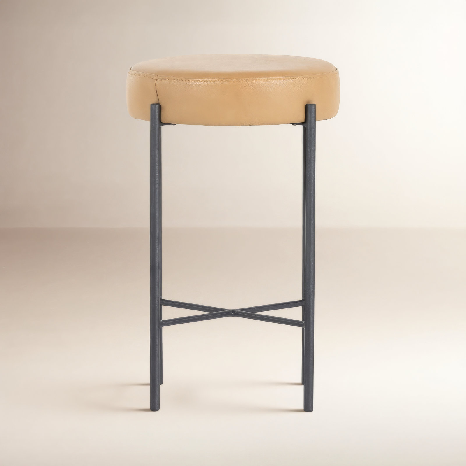 Eugenia Upholstered Bar & Counter Stool with Metal Frame, Counter Stool (26" Seat Height), Leather - Natural