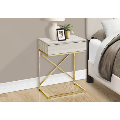 Table d'appoint contemporaine en marbre beige avec tiroir de rangement, parfaite pour le salon et la chambre à coucher.