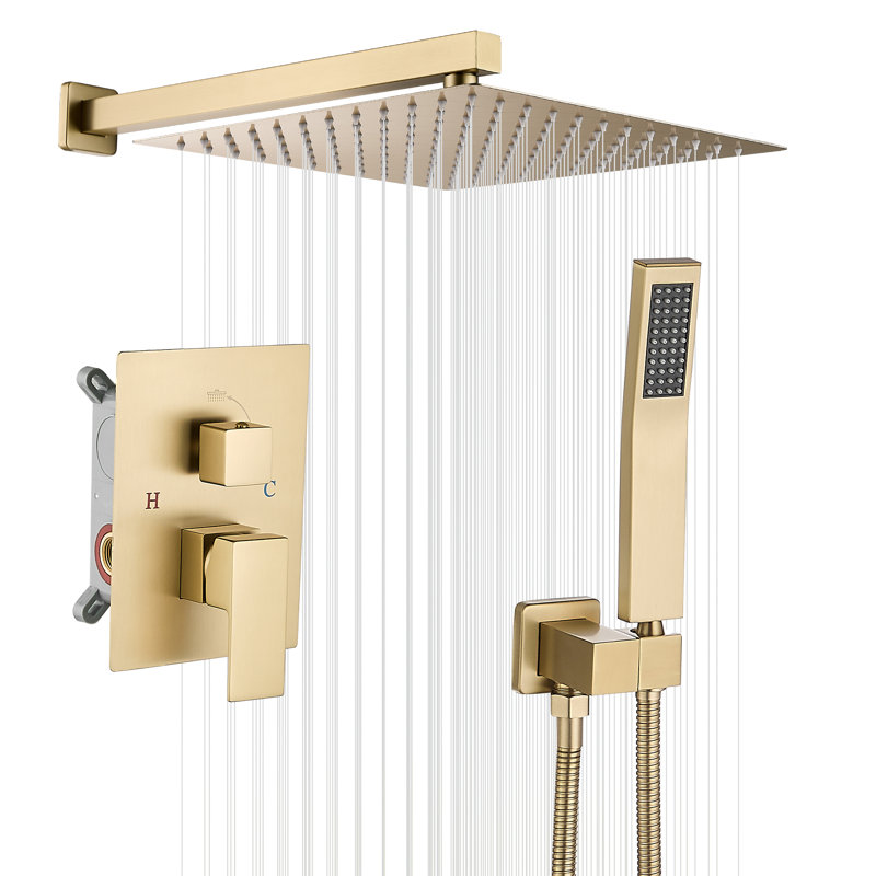 8000-12Inch Shower Faucet Shower System With 12 Inches Rain Shower Head And Handheld Spray, Brushed Gold