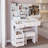 37" Middle Size Left Drawer Desktop Vanity Table + Cushioned Stool, Large Sliding, Touch Control, Tri-Color Switching, Brightness Adjust LED Mirror, High Capacity Storage, Suitable For Large Space-611473208