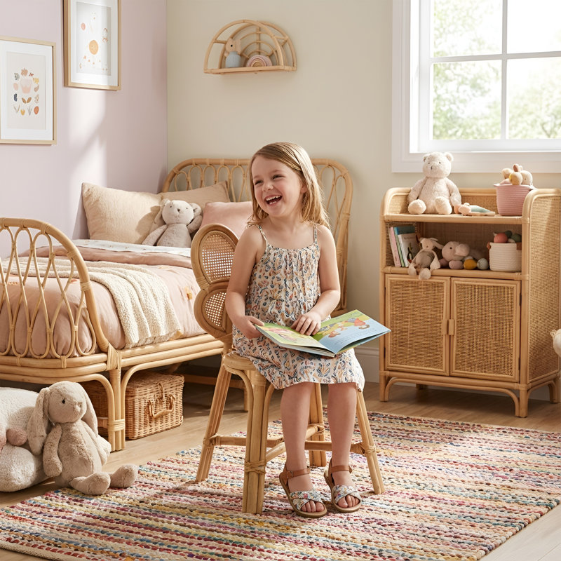 Cleto Rattan Kids Chair With Butterfly Back, Novelty Chair For Playroom/Kids Room/Bedroom