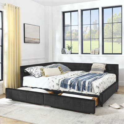 Structure de lit capitonnée avec rangement, canapé-lit avec dossier et accoudoirs confortables, lit pour chambre à coucher, salon
