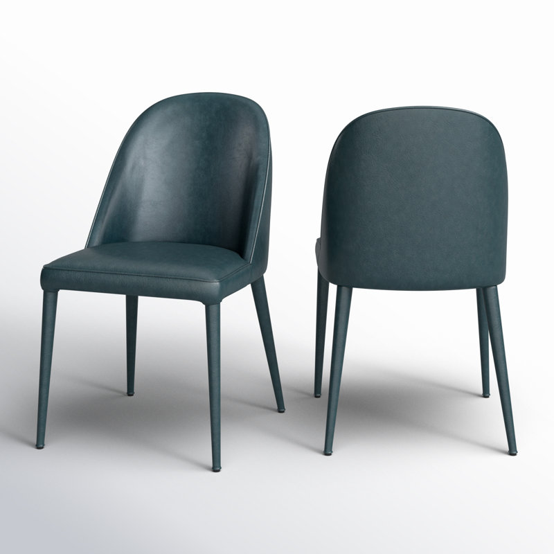 Upholstered Side Chair in Grey, Dark Teal Faux Leather