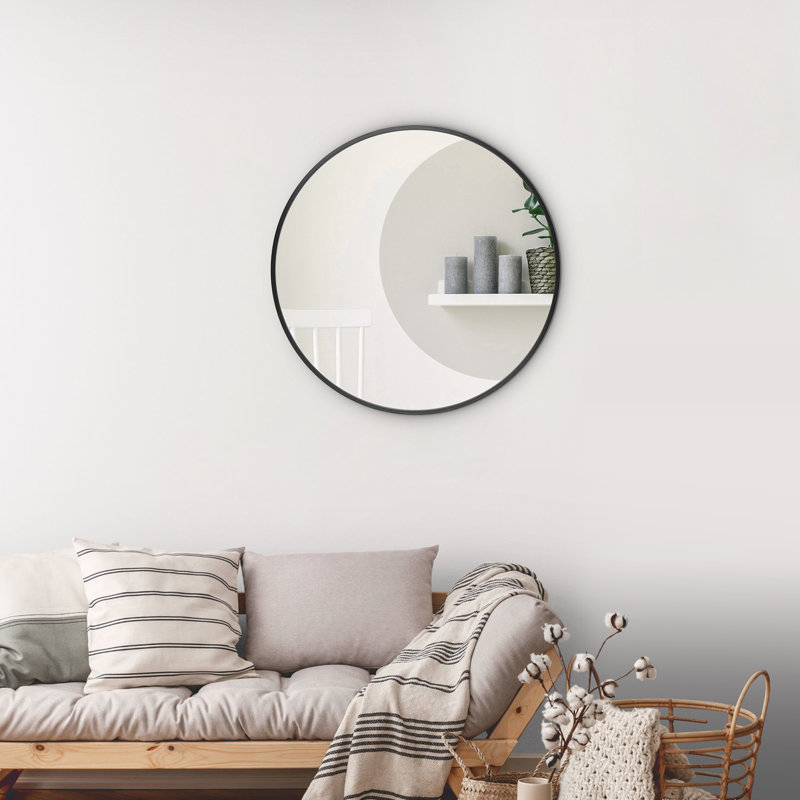 Miroir mural moderne à cadre rond, 24 po x 24 po, Noir