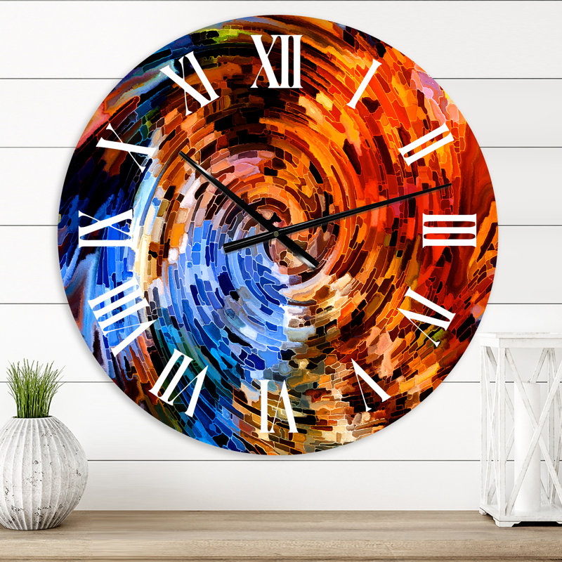 Voyage à l'intérieur du monde, spirale orange abstraite - horloge murale moderne, Surdimensionné